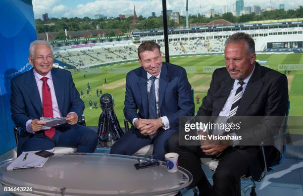 Former England Captains and current Sky Sports commentators David Gower, Michael Atherton and Ian Botham during day two of the 1st Investec test...