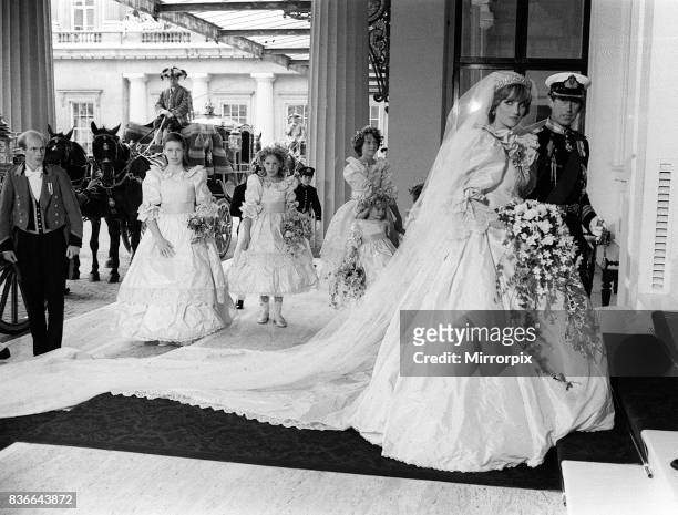 Prince Charles and Princess Diana return from St Paul's cathedral, after their wedding at St Pauls Cathedral. 29th July 1981.