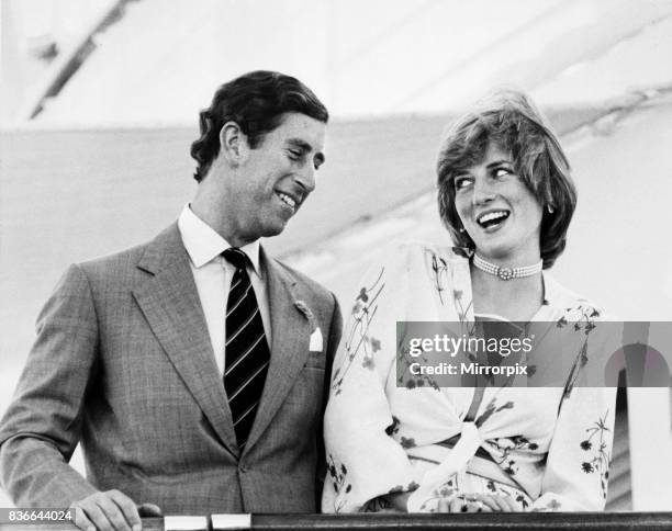 Prince Charles and Princess Diana on board the Royal yacht Britannia as they prepare to depart from Gibraltar on their honeymoon cruise. The Princess...