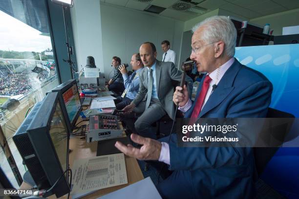 Former England captains and current Sky Sports commentators David Gower and Nasser Hussain during day two of the 1st Investec test match between...