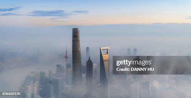 skyscrapers in lujiazui, shanghai - china pollution stock pictures, royalty-free photos & images