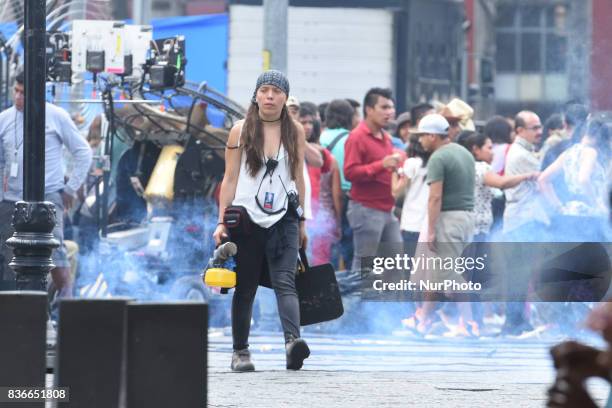 The Cinema Extras are seen waiting for instructions from the Director during the film set of the latest film of Godzilla: King of the Monsters on...