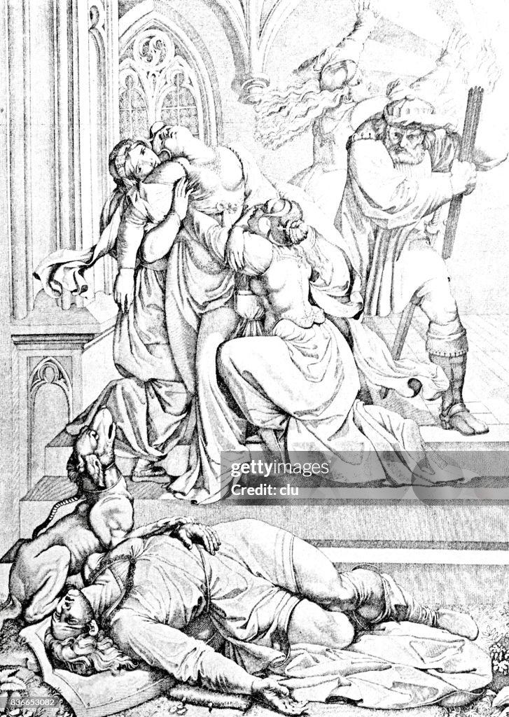 Nibelungenlied: Kriemhild at the corpse of Siegfried