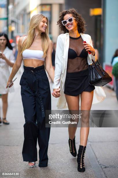 Models Josie Canseco and Alanna Arrington attend call backs for the 2017 Victoria's Secret Fashion Show in Midtown on August 21, 2017 in New York...