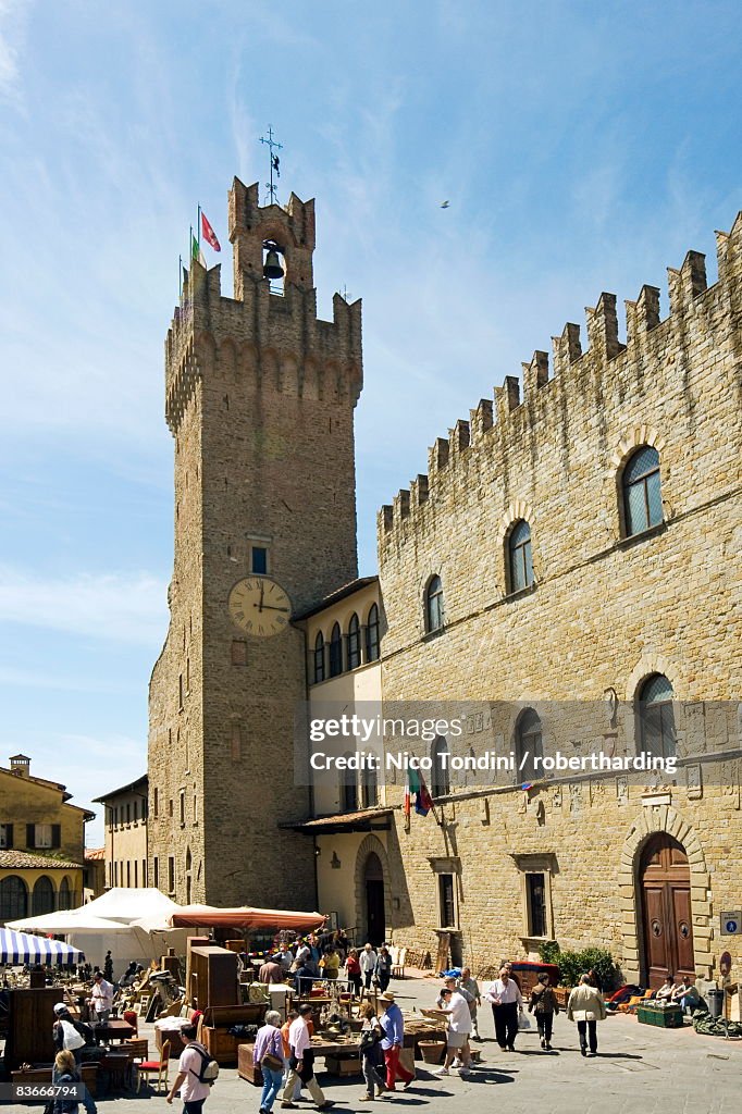 Piazza della Liberta and Antiquarian Fair, Town Hall Tower, Arezzo, Tuscany, Italy, Europe