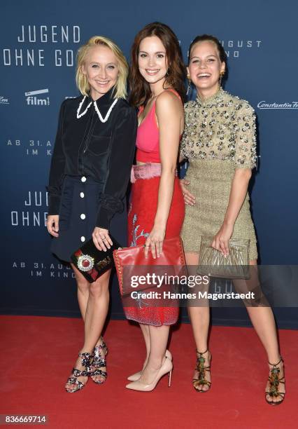 Actress Anna Maria Muehe, Emilia Schuele and Alicia von Rittberg during the 'Jugend ohne Gott' premiere at Mathaeser Filmpalast on August 21, 2017 in...