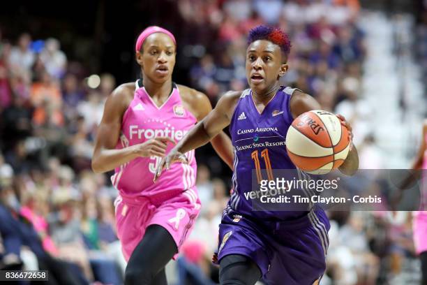 Danielle Robinson of the Phoenix Mercury defended by Jasmine Thomas of the Connecticut Sun during the Connecticut Sun Vs Phoenix Mercury, WNBA...