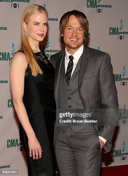 Actress Nicole Kidman and musician Keith Urban attend the 42nd Annual CMA Awards at the Sommet Center on November 12, 2008 in Nashville, Tennessee.