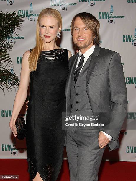 Actress Nicole Kidman and musician Keith Urban attend the 42nd Annual CMA Awards at the Sommet Center on November 12, 2008 in Nashville, Tennessee.