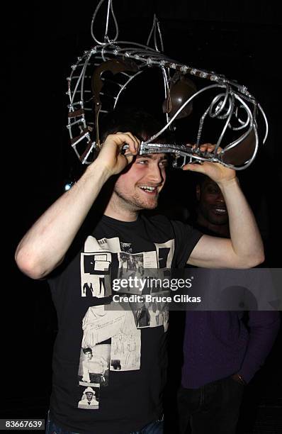 Daniel Radcliffe during a unveiling of an original prop from the original "Equus" from 1974 at The Broadhurst Theatre on November 12, 2008 in New...