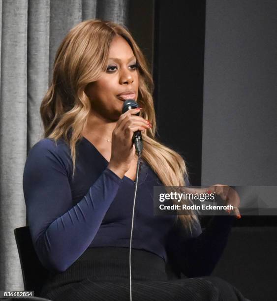 Actress Laverne Cox speaks onstage at SAG-AFTRA Foundation Conversations with "Orange Is The New Black" at SAG-AFTRA Foundation Screening Room on...