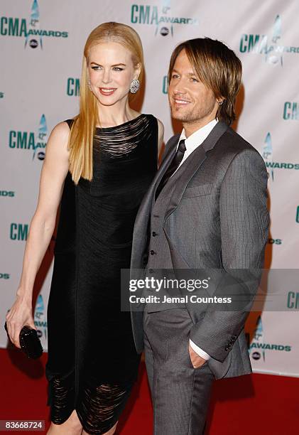 Actress Nicole Kidman and musician Keith Urban attend the 42nd Annual CMA Awards at the Sommet Center on November 12, 2008 in Nashville, Tennessee.