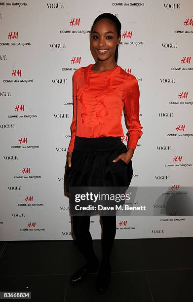Jourdan Dunn attends the VIP preview of the new Comme Des Garcons collection for H&M, at H&M Regent Street on November 12, 2008 in London, England.