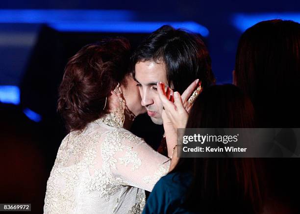 Singer Gloria Estefan embraces her son Nayib onstage during the 2008 Latin Recording Academy Person of the Year awards tribute to Gloria Estefan held...