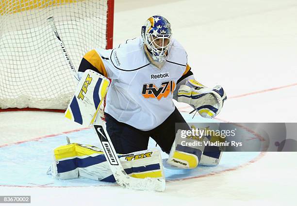 Stefan Liv of HV71 in action during the IIHF Champions Hockey League game between SC Bern and HV71 Jonkoping at the PostFinance-Arena on November 12,...