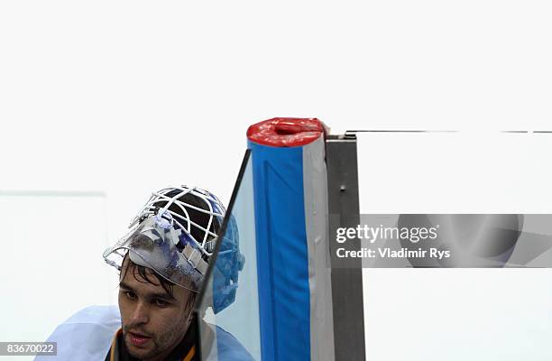 Stefan Liv of HV71 is seen during the IIHF Champions Hockey League game between SC Bern and HV71 Jonkoping at the PostFinance-Arena on November 12,...