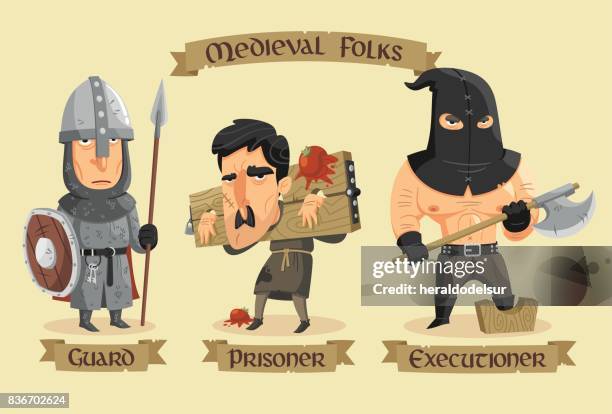 mittelalterliche figuren set - torture stock-grafiken, -clipart, -cartoons und -symbole