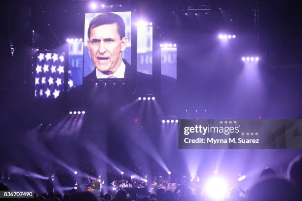 Billy Joel sings "Goodbye To You" with Patty Smythe while pictures of the former Trump Adminsitration Officials play on the screens during his 43rd...