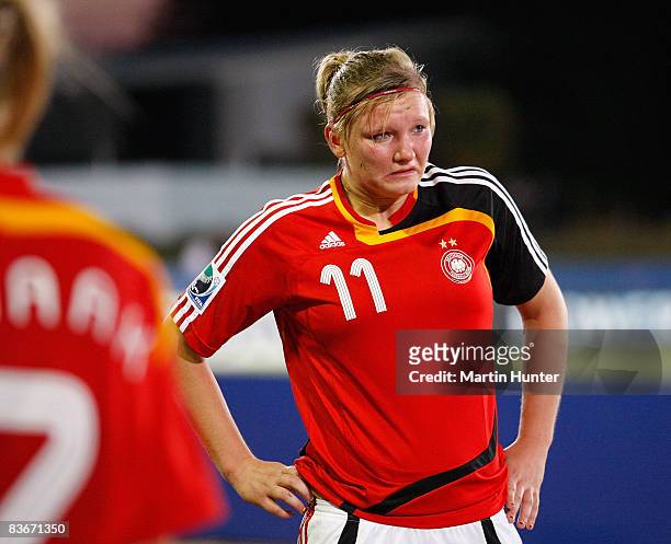 Alexandra Popp of Germany reacts after the FIFA U17 Women`s World Cup Semi Final match between Germany and the USA at QE II Stadium on November 13,...