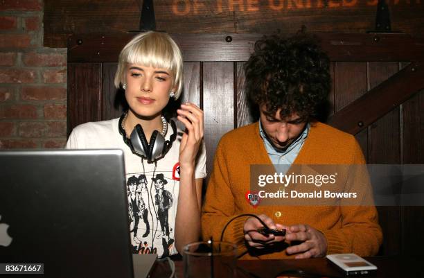 Agyness Deyn and Albert Hammond Jr. DJ together at The Humane Society of the United States Cool vs Cruel Awards 2008 at The Bowery Hotel on November...