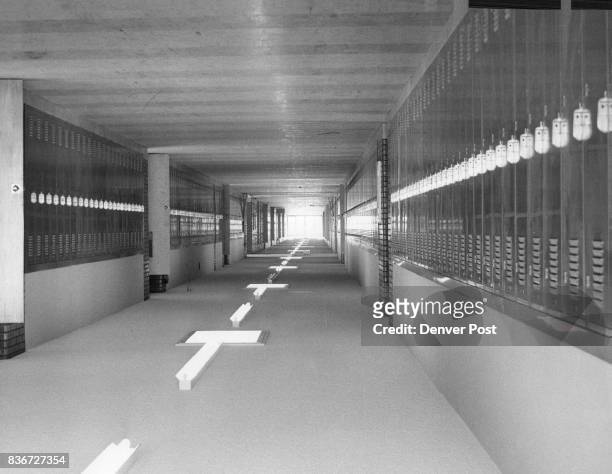 One of the halls in the South High school at Pueblo. This hall is 400 feet long and serves classrooms,science department and library in the south...
