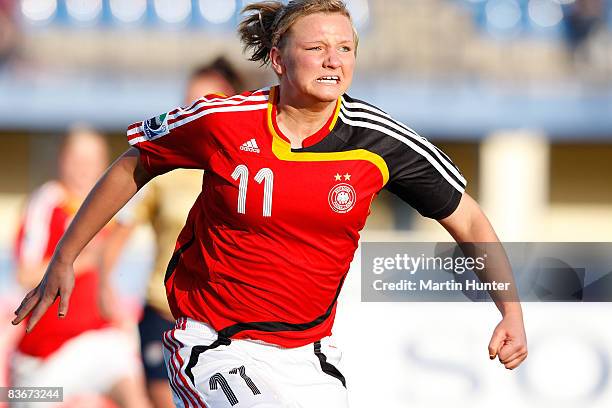 Alexandra Popp of Germany celebrates scoring a goal during the FIFA U17 Women`s World Cup Semi Final match between Germany and the USA at QE II...