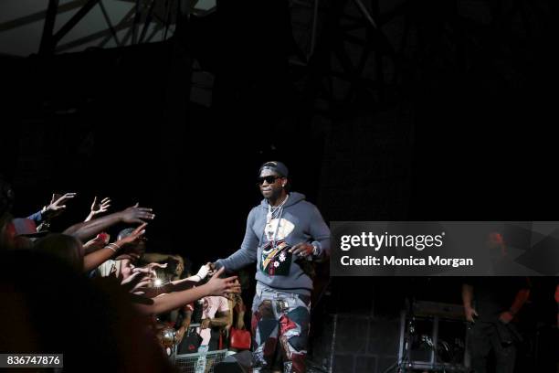 Rapper Gucci Mane performs in concert at Chene Park on August 20, 2017 in Detroit, Michigan.