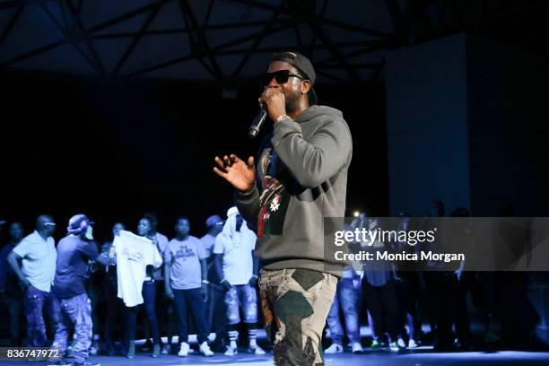 Rapper Gucci Mane performs in concert at Chene Park on August 20, 2017 in Detroit, Michigan.