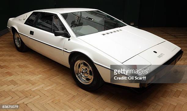 The white 1976 Lotus Esprit car from the 1977 film ' The Spy Who Loved Me ' is displayed on November 13, 2008 in London, England. The classic car is...
