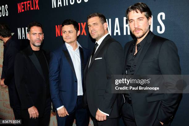 Francisco Denis, Arturo Castro, Pepe Rapazote and Alberto Amann attend "Narcos" Season 3 New York Screening - Arrivals at AMC Lincoln Square 13...