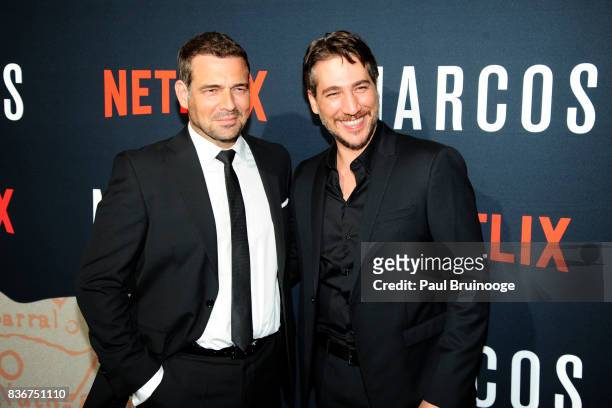 Pepe Rapazote and Alberto Ammann attend "Narcos" Season 3 New York Screening - Arrivals at AMC Lincoln Square 13 Theater on August 21, 2017 in New...