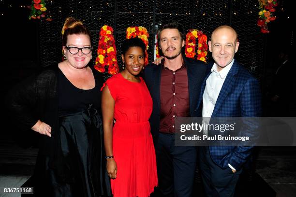 Tara Flynn, Tara Duncan, Pedro Pascal and Peter Friedlander attend "Narcos" Season 3 New York Screening - After Party at Stage 48 on August 21, 2017...