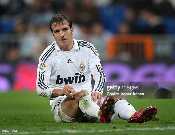 Rafael van der Vaart of Real Madrid sits on the pitch during the round of last 16, second leg Copa del Rey match between Real Madrid and third...