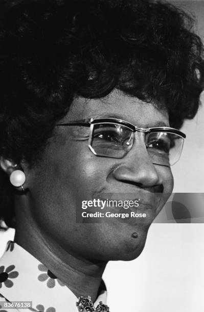 Civil rights activist and New York State Congresswoman, Shirley Chisholm, appears at a press conference during the 1976 New York, New York,...