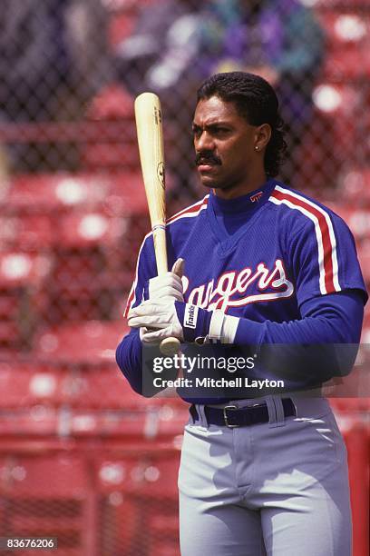 Juan Gonzalez of the Texas Rangers before a baseball game against the Milwaukee Brewers on May 1, 1993 at Milwaukee County Stadium in Milwaukee,...