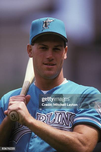 Jeff Conine of the Florida Marlins before a baseball game against the Chicago Cubs on June 1, 1993 at Wrigley Field in Chicago, Illinois.