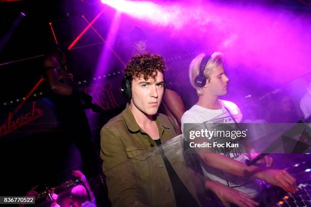 Members of Ofenbach DJS band Cesar Laurent de Rummel and Dorian Lauduique perform during the Ofenbach Party hosted by Virgin Radio at VIP Room Saint...