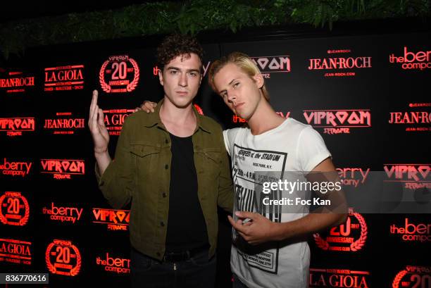 Members of Ofenbach DJS band Cesar Laurent de Rummel and Dorian Lauduique pose during the Ofenbach Party hosted by Virgin Radio at VIP Room Saint...