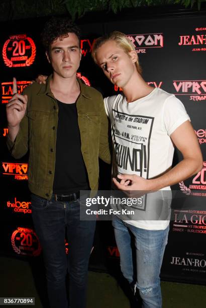 Members of Ofenbach DJS band Cesar Laurent de Rummel and Dorian Lauduique pose during the Ofenbach Party hosted by Virgin Radio at VIP Room Saint...