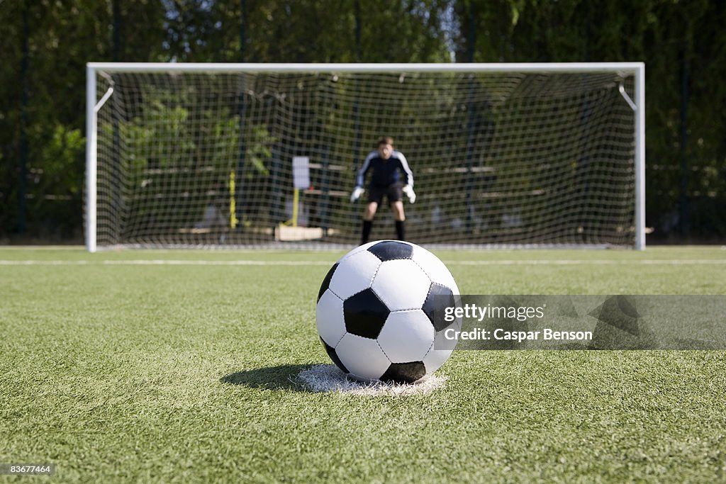 A soccer ball on a soccer field