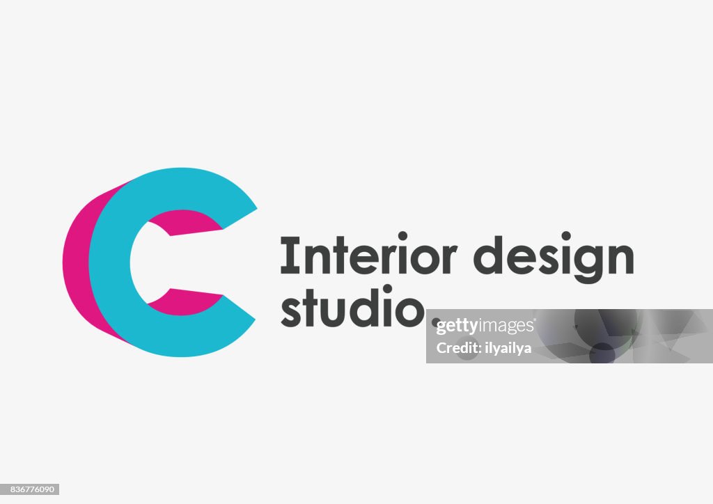 Interior design studio emblem. Letter C