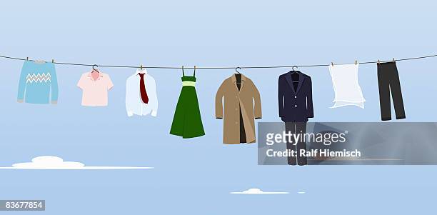 stockillustraties, clipart, cartoons en iconen met clothes hanging on a washing line - broek