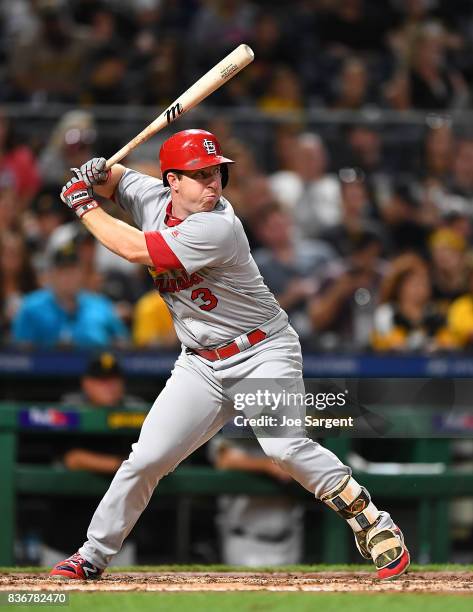 Jedd Gyorko of the St. Louis Cardinals in action during the game against the Pittsburgh Pirates at PNC Park on August 18, 2017 in Pittsburgh,...