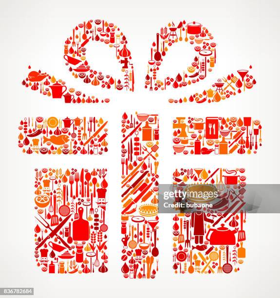 gift box cooking and food vector icon pattern - shrimp skewer stock illustrations