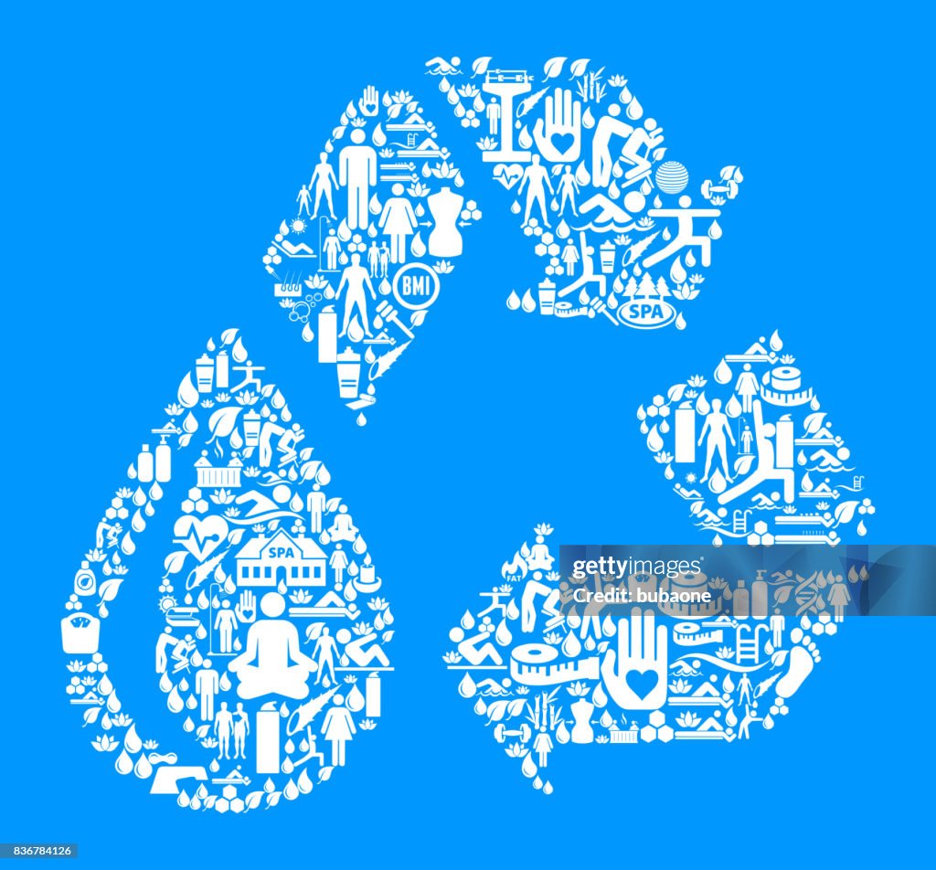Reciclar água saúde e Wellness ícone conjunto fundo azul