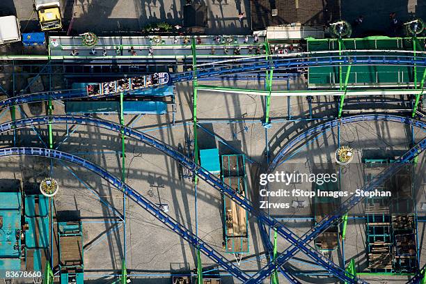 aerial view of a rollercoaster, stuttgart, germany - baden württemberg stock pictures, royalty-free photos & images