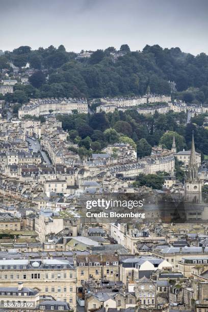 Rows of residential terraced housing stand in Bath, U.K. On Monday, Aug. 21, 2017. U.K. Property prices stagnated in July as a slump in London values...