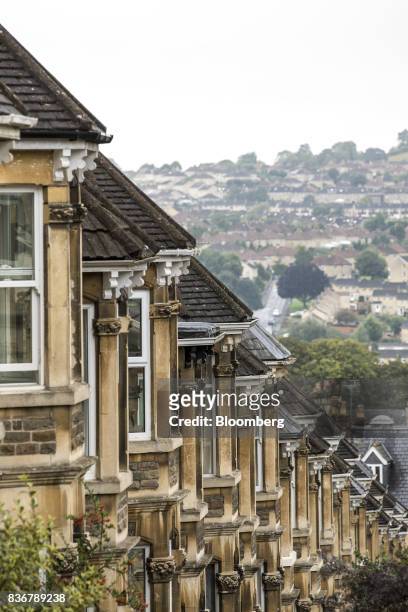 Row of residential terraced housing stands in Bath U.K. On Monday, Aug. 21, 2017. U.K. Property prices stagnated in July as a slump in London values...