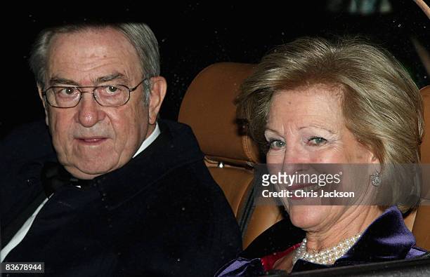 King Constantine of Greece and Queen Anne-Marie of Greece arrive at Buckingham Palace for a Gala Party hosted by the Queen to celebrate the 60th...