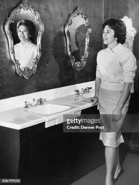 Designer Reflects Upon Some Of Her Work Mrs. Wyckoff stands in provincial bath display. Credit: Denver Post